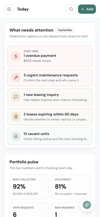 UnitStack dashboard in a mobile browser