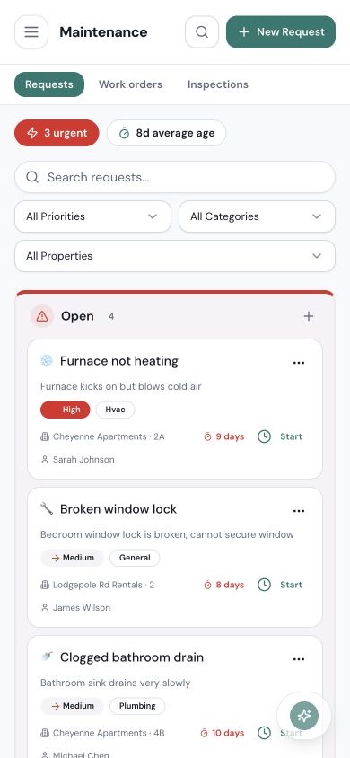 UnitStack maintenance workflow in a mobile browser